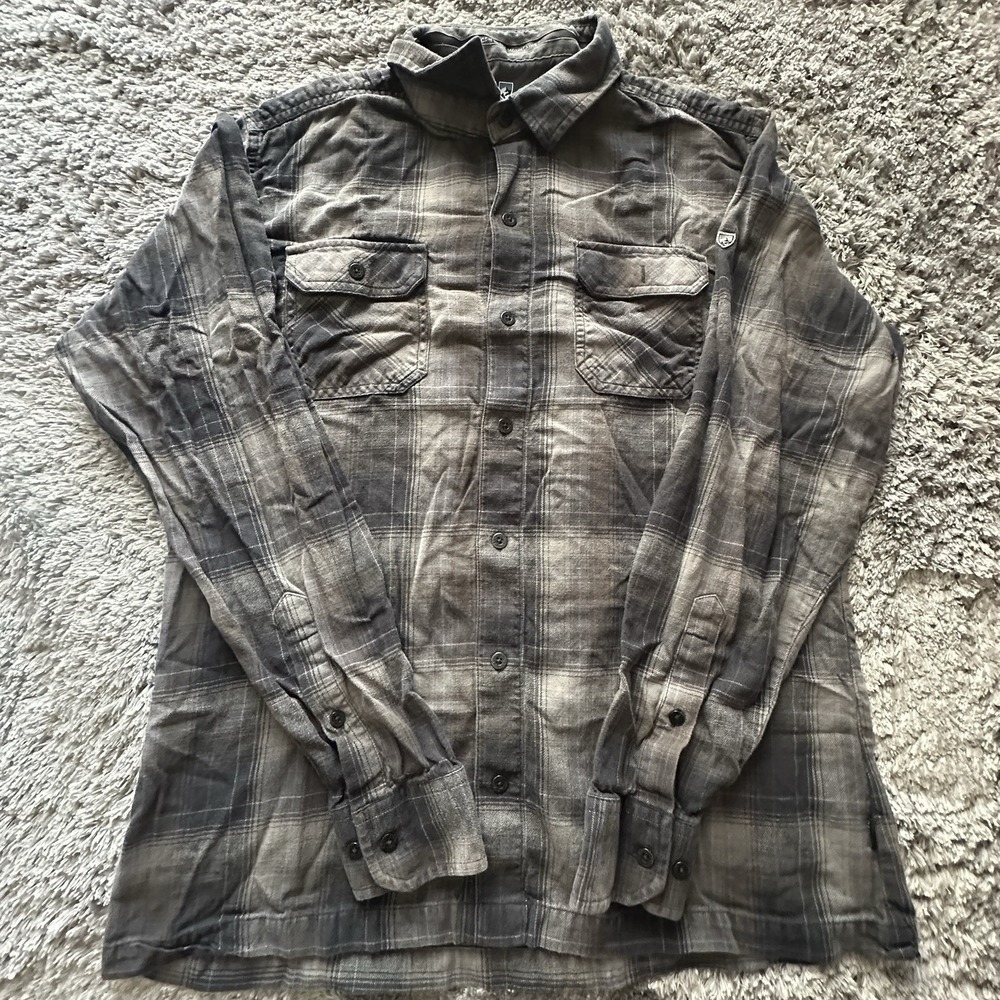 Kuhl Gray Plaid Modal/Cotton Hiking Long-Sleeve Button Down Shirt - Men's Medium